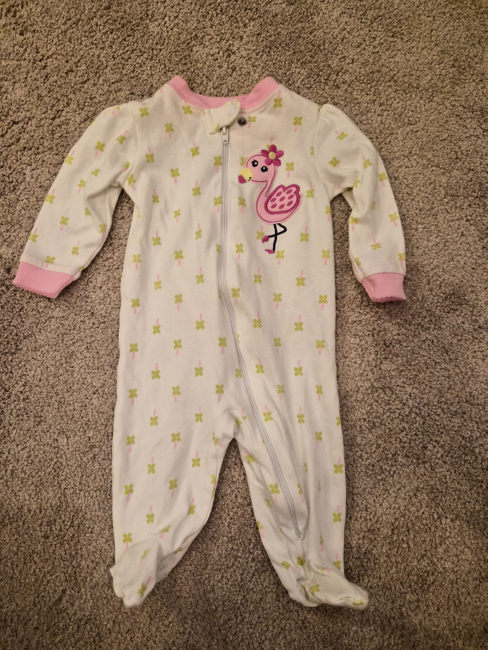 Garanimals Girls White and Pink Flamingo Footed One-Piece Onesie 3-6 Months